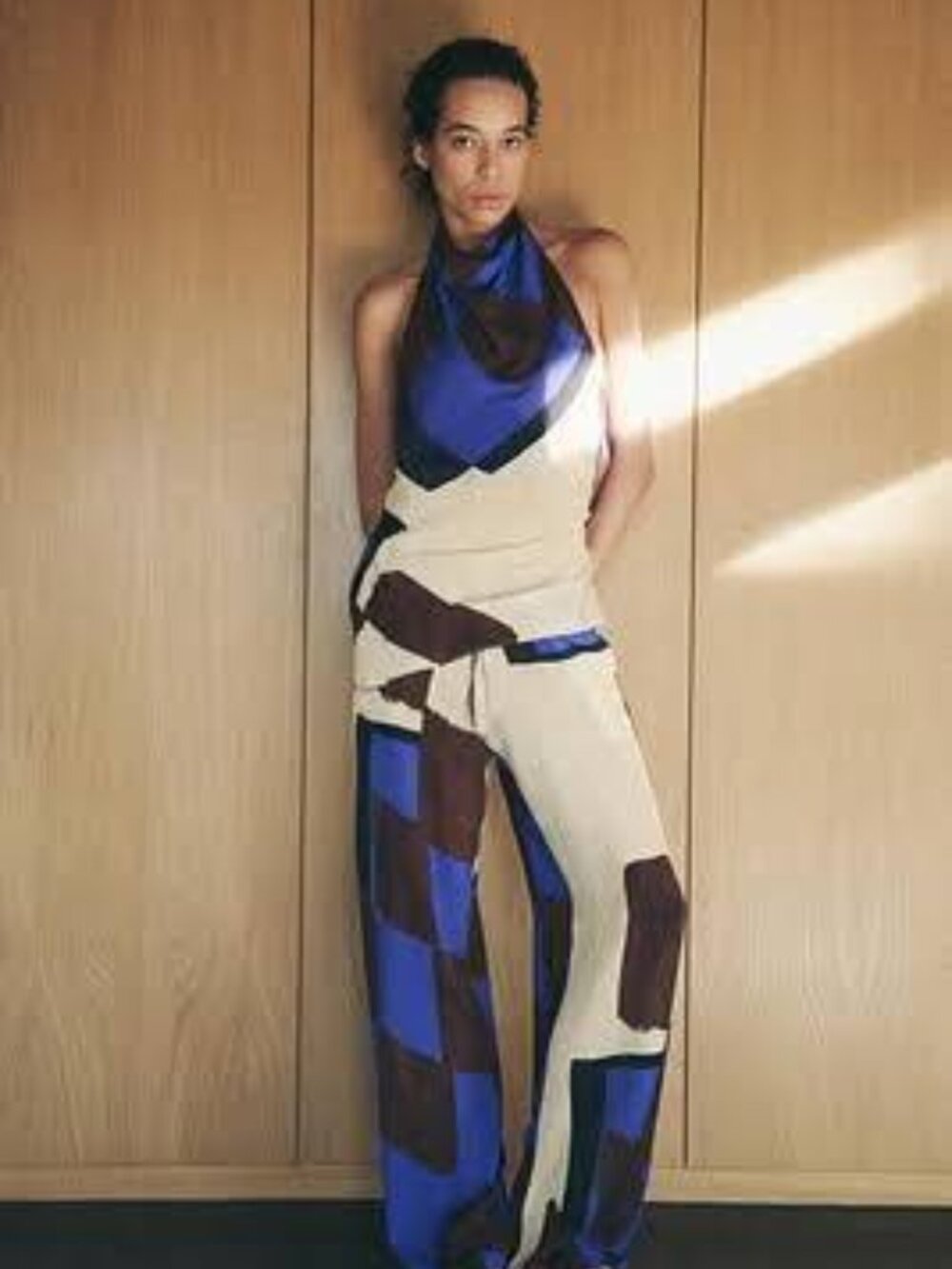 Zara Abstract Matching Halter Top & Wide-Leg Pants Set – Top XS & Pants Size S
